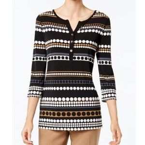 Charter Club Women's Dot-Stripe Henley Top Size S